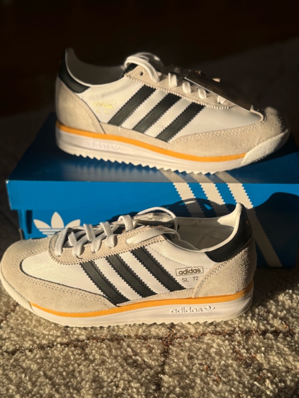 Adidas SL 72 RS J White Black Yellow Retro Sneakers Youth 6.5 Womens 8 BNWT